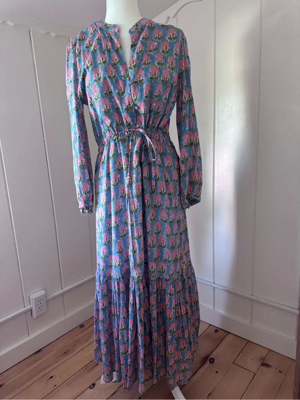 Emerson Fry Pink and Blue Floral Maxi Dress with Tie Waist